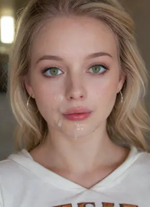 Stunning, incredibly sexy, and aroused young woman, (19 years old), short, silky blonde hair, innocent face, small natural firm breasts, Swedish, flirtatious, tall, slender, glamorous look, hoop earrings, necklace, full-body view, round face, bright green eyes, glowing skin, perfect slender figure, tanned skin, black eyeliner, rich bronze eyeshadow.
Fully clothed, (loose, bright pink college-style hoodie), realistic eyes, giving the middle finger to the camera, sultry expression. Eye contact, confident and seductive gaze. Petite, athletic, with a light sheen of sweat on her skin. Photorealism. Eye-level camera, close-up. Location, dimly lit, shabby basement of an abandoned building. Close-up, Canon RF 100mm F2.8L Macro IS USM lens, Kodak Portra 400 color film. Nostalgic aesthetic with film grain, overall underexposure by 1–2 stops to emphasize the gloomy and isolated atmosphere. Close-up of the face. Soft backlighting. Lots of whitish semen on her lower lip and chin., woman, cum, on, face, <lora:SDXL_BetterFaces-LoRA_v1:.8>, <lora:JustCum:.5>