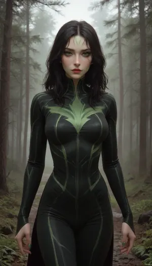 (Beautiful), Digital art style, masterpiece, best quality, high resolution, score_9, score_8_up, score_7_up, score_6_up, 4K ultra-detailed image, HDR, enhancement, professional photography, precise anatomy, (perfect symmetry, 5 fingers per hand), maximum resolution, sharp focus, NSFW, (Marvel's Hela:1.4), (front view:1.4), tight black and green skin suit, (long flowing black hair), black crown, athletic body, big breasts, posing, in Valhalla, Background is Nordic Valhalla, moody, forest, pale, skin, goth, person, incase, style, <lora:Hela-Marvel:1.4>, <lora:Moody_Forest_3:1.4>, <lora:Pale_Skin_SDXL_v1.0:1.4>, <lora:Goth_SDXL_V1:1.4>, <lora:Incase_Style__SDXL:1.4>