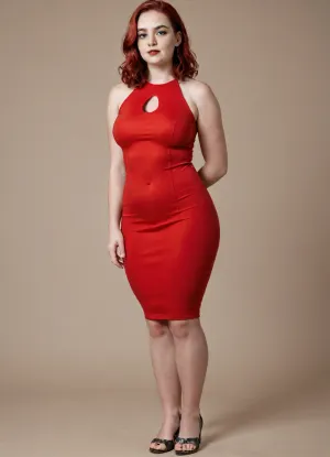 curvy tall bbw, red skinny bodycon dress, huge boobs, long straight red hair