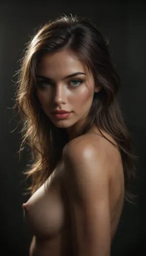 Close up, Portrait, beautiful french, instagram model, 25 years old, happy, perfect, slim body, ideal tits, full body, detailed background, depth of field, insane detail, complexity, aesthetics, detailed face, scattering under the surface, naked, realistic hair, realistic eyes, muscular, masculine, with large pectoral muscles, photograph of a beautiful girl, long black tousled hair, ((hair half up in pony tail and half down)), perfect face, eye contact, perfect eyes, gorgeous, sexy, sensual, seductive eyes and look, pulld, big fake red lips, bimbo, <lora:attractive_notrigger:1.4>, <lora:BUT_SDXL_SHS:1.2>, <lora:Vivid Midjourney mimic - XL SDXL v2.0:1.4>, <lora:add-detail-xl:1.8>, <lora:dark:.4>