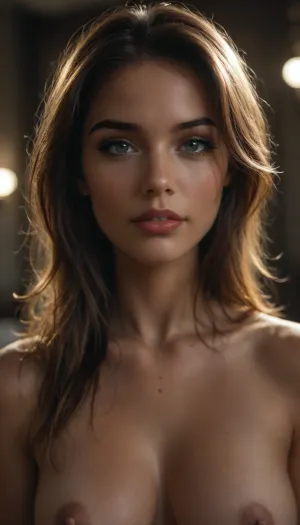 Close up, Portrait, beautiful french, instagram model, 25 years old, happy, perfect, slim body, ideal tits, full body, detailed background, depth of field, insane detail, complexity, aesthetics, detailed face, scattering under the surface, naked, realistic hair, realistic eyes, muscular, masculine, with large pectoral muscles, photograph of a beautiful girl, long black tousled hair, ((hair half up in pony tail and half down)), perfect face, eye contact, perfect eyes, gorgeous, sexy, sensual, seductive eyes and look, pulld, big fake red lips, bimbo, woman, <lora:attractive_notrigger:2>, <lora:BUT_SDXL_SHS:.5>, <lora:Vivid Midjourney mimic - XL SDXL v2.0:1.4>, <lora:dark:.1>, <lora:mix18:2>