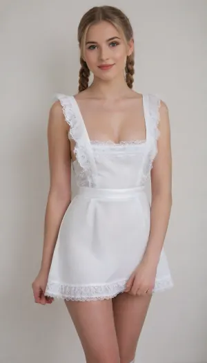 beautiful blonde 18 years old with ponytails woman, black dress, white apron, soviet girl, beautiful face, smiling, long legs, white lingerie, white shoes, high heels, lewddungeon, background white walls, suxl, supermodel, big, lips, <lora:suxl:.8>, <lora:Beautify-Supermodel-SDXL:1.6>