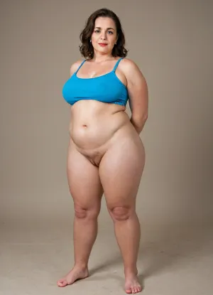 mature woman, with big ssbbw hanging belly, masive hanging breasts, full body view