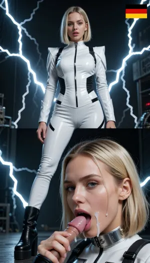 Photorealistic vertical split-screen, top half and bottom half completely independent.

TOP HALF, 8k UHD, highly detailed, sharp focus, professional cinematography, photorealistic, RAW photo, masterpiece, tt A cinematic wide shot of dramatic atmospheric lighting, High perspective, central composition, dramatic lightning, volumetric lighting, 85mm lens, f/1.8, highly detailed skin rendering, hyper-realistic anatomy . Subject, A the most beautiful and attractive Germany jovem girl ever, ela tem 27 anos de idade, 🇩🇪 Germany, The "Symmetrical Precision"• Body Type, Exceptionally tall, strongly built, and architecturally symmetrical with sharp shoulders and a firm, geometric stride.• Race & Skin Tone, Germanic Caucasian with fair skin, a neutral undertone, and an impeccably clean, matte complexion.• Face, Angular cheekbones, a high forehead, a straight nose, and focused, highly professional light blue or gray eyes.• Hair, Natural blonde ranging from ash to gold, styled in a precise, geometric bob or perfectly straight long cut with zero flyaways.• The Outfit, A minimalist, hyper-functional stark white neoprene jumpsuit with laser-cut geometric lines and hidden matte-black industrial zippers. The silhouette is completely clean, focusing on absolute symmetry and structure.• Footwear & Accessories, Matte-black architectural platform boots with a square heel. She wears a chunky, industrial-grade brushed titanium choker.Germany flag on the corner of the photo.

BOTTOM HALF, A cinematic wide shot of naughty atmospheric lighting, erotic lightning, Three-quarter view of exactly the same young woman on the same moment. Her face, lips and chin are covered with transparent white cum from the first frame and the cum stays on her face the entire time. She greedily kiss the extremely detailed anatomical perfect regular medium cock, looking at the camera with a naughty pleasure expression, sliding her mouth on the cock and smearing the cum. quiet pleasure breathing. No counter.

Top half = active flirty gesturing, leaning closer, energetic monologue. Bottom half = only intense handy blowjob with permanent cum and pleasure. The two halves never exchange actions, faces, or sound. Strict real-time normal speed.