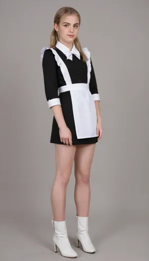 beautiful blonde 18 years old with ponytails woman, white bows, black dress, white apron, soviet school uniform, white high boots, high heels, Femboy model, blonde, small breasts, long legs, looking down, suxl, M3L0DYM4RK5, MELODY-MARKS, Sch0llg1rl, American, European, Scandic, Canadian, uniform, <lora:suxl:.8>, <lora:M3L0DYM4RK5 [vvugot1905cc735fbp19f1]:1.8>, <lora:melody-marks-xl:2>, <lora:Schoolgirl:.8>, <lora:warmbackgroundxl-v1-000100:.8>