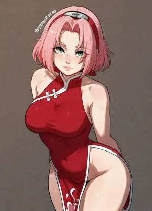 (Kinkymation style), (haruno_sakura), simple background