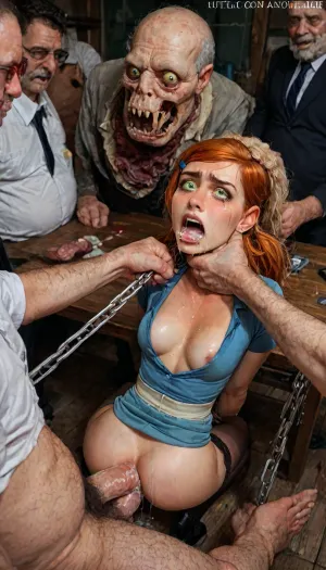 green dress, A-line silhouette, with long or short sleeves. White apron, for festive occasions. Lace, The apron and collar were often decorated with lace. Completely under table, hiding under table and sucking her boss cock, gives a blowjob to a man in a office under table, a man is sitting in a chair, sucking a mans dick under table, meeting, under table, green eyes, tall bimbo, tall woman, massive cleavage, perfect thighs, man wearing grey suit with cock outside, sitting in a chair, large cock, woman sucks mans cock, extremely beautiful, perfect waist, perfect glutes, fitness model, showing massive cleavage, black bra, tight clothes, so smart and so sexy, long legs, arched back, luxury office, large window with a view over the city, pinstripe black blazer and pencil skirt, black stockings and garter belt, glasses, oiled skin, sweaty, looking at viewer, eye-contact with viewer, flirting with viewer, (cum on cleavage:1.5), (cum dripping from mouth:1.5), gwen, tennyson, (/Ben10), /, (ultra, HD, quality, details), bright, orange, hair, short, (green, eyes), (eyes wide open in horror:1.44), (wide mouth spreader:1.24), (pleading expression:1.34), (terrified:1.24), (crying:1.74), (fear and panic:1.24), (very high view:1.25), futuristic-fantasy-anime, incase, style, breasts, silhouette, core_9, score_7_up, Reiq style, masterpiece, (doggystyle:1.3), bent forward, faces, (big muscular african man:1.1), sex, (teary women), (screaming:1.3), (interracial sex:1.3), (incase:.5), (gerph:1.3), medium breasts, (pale skin:1), (interracial orgy:1.3), (women lined up:1.5), on all fours on bench, chained to bench, (hands pulling hair hard, hair falling off:1.22), ((insane from pain, pov man handler, gangrape whimper:1.24)), ((shows the V sign with his hands)), ((Hyper realistic)), (ultra HD image), 8k, super high quality, super high resolution, extremely detailed, perfect face, tied up in chains, hands behind back, (anal:1.5), (masterpiece:1), hard nipples, hourglass waistline, perfect anatomic body, anal spitroast, gagging on cock, (hogtied with iron chains:1.2), ((crying alot:1.185)), extremely shy, ((Interracial)), (ugly fat old black hiker:1.5), (ugly, terrifying, (ogre), male), (rear side view:1.1), (size difference:.8), ((analrape spitroast)), ((large cock in mouth:1.12)), (cum explosion from mouth:1.125), shocked, deep anal penetration, (man is choking her from behind:1.2), cinematic_lighting, blush, ((gangbang_rape, doubleanal_rape, arms_behind_head, nsfw:1.24)), ((hogtied, bound with large chains, tied to a torture table:1.3)), cock in mouth, (brutal face fuck), Blowjob, (tears in eyes:1.5), (running makeup), (cum drips from nose:1.3), ultra hd, photorealistic, hyper gigantic large black cock in mouth, (((hyper gigantic large black cock in mouth:1.12))), oral cream pie, hair grab, sad, sad crying, tongue out, gasping for air, <lora:detailed_notrigger:2>, <lora:add-detail-xl:2>, <lora:LCMTurboMix_Euler_A_fix:2>, <lora:Gwen Tennyson (Ben10) - XL SCXL V1.0:2>