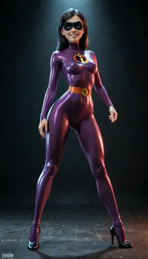 reiq style, (dynamic pose:1.8), (full body), (full body distant view:1.8), (super sexy violet parr:1.1), 28yo, violet parr, (without her mask), (((without her mask))), (((no mask:2))), beautiful tits, bell shaprd tits, upward pointing nipples and breasts, stays on very sexy pose, (one hand in her hair), hdr, long straight black hair, (((suitcolours from the incredibles))), incredibles, tight and firm, slender girl, very petite girl, very detailed, Best quality, realistic, (acting innocent, cute face:1.2), score_10_up, score_9_up, score_7_up., ((masterpiece of a girl on flat black background)), looking at viewer, surprise, moaning, standing, latex suit, (detailed glute curves:1.2), (slender teеnage waif-like figure:1.3), tits hard firm, erotic, sexy Seductive, beauty, breasts, erect nipples, athletic, waist, tight body, slim neck, narrow shoulders, stunning, shy, sweet, innocent, slutty slut, vibrant colored, wasp waist, small waist, tight hips, small hips, extremely beautiful, smiling, ((perfect white teeth)), ((perfect face)), (small curved ass and upper body), separate legs, wide stand, ((slender long legs)), (((perfect hands))), ((slim thighs:1.6)), wide open legs, ((leg extended to side:.8)), pushed ass, beautiful lighting on the body, (((beautiful, gorgeous girl))), legs apart, (firm round buttocks:1.6), ass crack, bulge ass, tight butt, detailed skin texture, masterpiece 64k, UHD 64K, (award winning shot), ((ultra realistic:1.8)), ((ultra detailed face:1.4)), ((maximum quality:1.4)), (high resolution:1.4), (extreme detail:1.4), (ultra realism:1.8), 8k, highly detailed, full body viev, <lora:detailed_notrigger:2>, <lora:add-detail-xl:2>, <lora:LCMTurboMix_Euler_A_fix:1>
