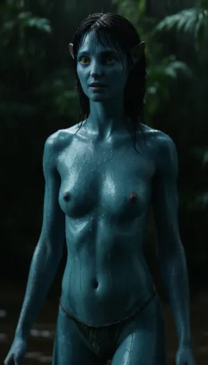 (thick curvy woman, wow effect, beauty and milf, silicone skin, cute pretty face, oiled pussy, curvy cute body, shower, girl in blue-green luminescent transparent glowing, shiny skin, ((((sweaty wet skin from raining atmosphere))), from the movie Avatar 2 "The Way of Water"), wet skin, ultra detail, Erotic, Detailed beautiful face, light and darkness), Kiri, <lora:Kiri_from_Avatar_The_Way_of_Water-000004:1.5>
