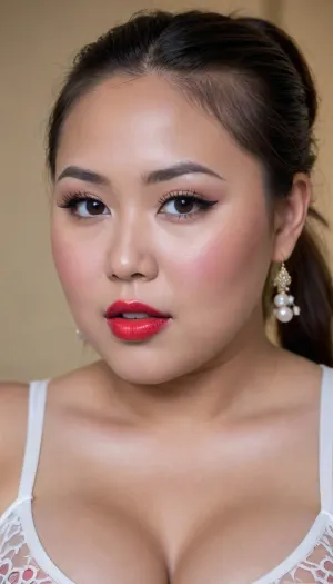 (((Beautiful plump sexy Filipina, very detailed Filipina features, fat face))), makeup, fake eyelashes, dark eyebrows, red lips, red finger nails, 30 years old, extra long high ponytail, <lora:Chubby BBW - XL:1.9>, <lora:runga_8.1-000002:1.8>