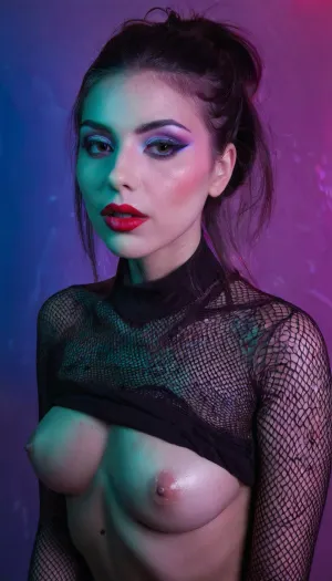 super sexy Gothic rave chick, athletic thick body, perfect natural perky breasts, most beautiful detailed face, underground rave scene, full Gothic rave gear, hair glowing different fluorescent colors, LED lights filled with neon colors all around, (highkey lighting:1.3), (ultra-detailed makeup:1.4), 8k, highres masterpiece, best quality photo realistic ultra realistic concept art illustration digital painting, (natural poses:1.2), cinematic portrait studio shots genre inspiration Zdzislaw Beksinski H.R. Giger Ludek Pesek style influences expected results, detailxl, fluxenh4nce, SDXL_POS, supermodel, face, big, lips, <lora:FLUXEnh4nce:1.5>, <lora:Beautify-Supermodel-SDXL:1.5>, <lora:Picture_enhancer:1>