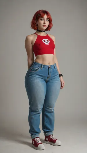 tall curvy pear shaped emo type woman, small flat chested perky brests, huge long puffy erect nipples, thick thighs, big hips, tiny waist, full body image