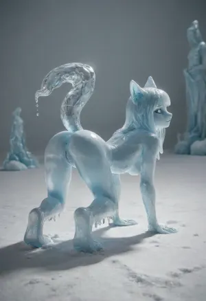 furry fox girl on all fours, fit body, pussy, small ass, icecarvingcd_xl, <lora:icecarvingcd_xl-000013:.8>, PEIceSculpture, ice, sculpture, <lora:PE_IceSculpture:.8>, (creature), <lora:transparent_cyberdog:.8>, slime, Translucent, <lora:slimeXL:.8>