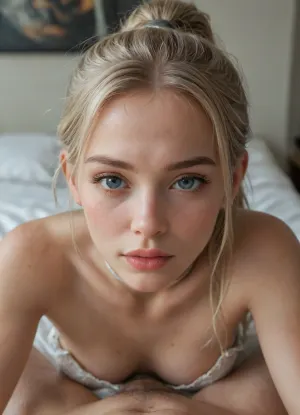 18 year old white girl, blonde, petite, skinny, face framing ponytail, 4ng3l, face, detailxl, cute, horny look, pov, <lora:SDXL_BetterFaces-LoRA_v1:.8>, <lora:add-detail-xl:.8>