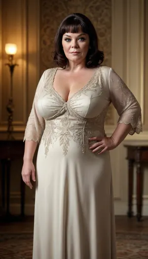 dawn french type woman, full body image