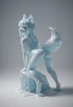 furry fox girl on all fours, fit body, pussy, small ass, icecarvingcd_xl, <lora:icecarvingcd_xl-000013:.8>, PEIceSculpture, ice, sculpture, <lora:PE_IceSculpture:.8>, (creature), <lora:transparent_cyberdog:.8>, slime, Translucent, <lora:slimeXL:.8>