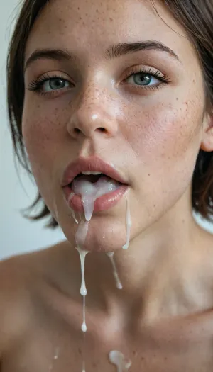 25 year old Skinny dark, ebony, nubian girl with black very short hair, photorealistic, face only, detailed face, realistic freckles, mouth very wide Open, completely filled with realistic, excessive, thick, dripping cum, flowing Out of mouth, dripping down, face completely covered, drenched in cum, Strains of cum hanging on nose, chin, face. looking at viewer, thick dick Very deep in mouth, deepthroat