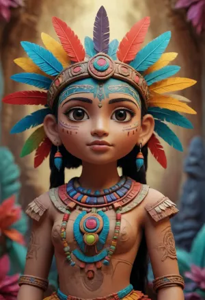 Fantasy Art, Coyolxauhqui, cartoon figure, paper background. /©KlTTY-ART/