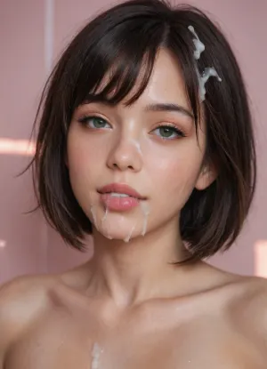 (((ultra high detail, highest resolution, 8k, portrait)), ((sunset background, pink lighting, beautiful woman face, portrait)), ((character A face, (30 years old:1), (East Asian, (Japanese:1)), beautiful, sexy, green eyes, (very long eyelashes:1), looking at the viewer seductively, (black hair, bob cut, bangs), (hair and face covered in a huge amount of cum, loads of cum in hair and on face, (lots of cum in hair:1.5), (lots of cum all over her face:1.5)), flushed cheeks, full lips, (pink, glossy, shiny, lipstick), happy, smiling, (tongue out, lots of cum in mouth, cum dripping off tongue), eyeshadow))), Japanese, portrait, beauty, cum, on, face, in, hair, <lora:JustCum:1.2>