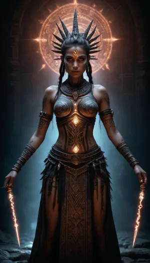 inkwork, dark fantasy, illustration, evil tribal laserlight-painting