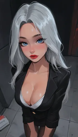 Reiq style, masterpiece, 1girl, (office background), long hair, view from above, tight secretary costume, very deep cleavage, fake big tits, samdoesarts, by, g0th1cxl, glowing, neon, <lora:mk_Bp Anime_xl:1.8>, <lora:samdoesarts1.1-000030:.9>, <lora:EnvyAnimeDigitalPaintingXL01:1.2>, <lora:EnvyCuteXL03:1.8>, <lora:g0th1cXL:1.7>