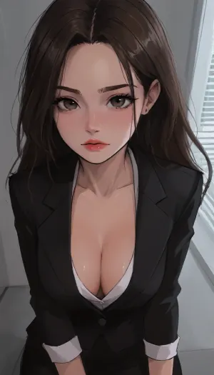 markgavatino style, masterpiece, 1girl, (office background), long hair, view from above, tight secretary costume, very deep cleavage, fake big tits, samdoesarts, by, <lora:mk_Bp Anime_xl:1.8>, <lora:samdoesarts1.1-000030:.9>, <lora:EnvyAnimeDigitalPaintingXL01:1.2>, <lora:EnvyCuteXL03:1.8>, <lora:Takeshi Kazaki_XL:1.8>