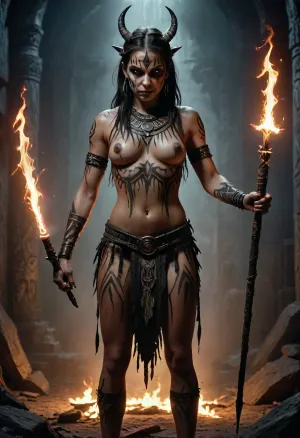 inkwork, dark fantasy, illustration, evil tribal laserlight-painting, dark, fantasy, <lora:dark_fantasy_art:.8>, <lora:HGHD_DEAMNOCORE_XL:.8>