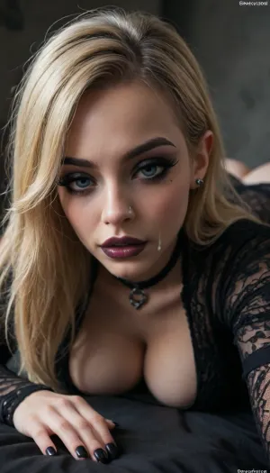 instagram photo, 18 y.o., slut, full figure, wide angle, doggystyle, blonde hair, very long hair, blue eyes, big lips, beautiful face, black choker, extra detailed, high definition, (boobs:1.2), (((lying on stomach))), (blue eyes), (glamorous goth makeup:1.5), (((very very big long eyelashes:1.4))), (very busty:1.7), (ab crack), ((wet Skin)), ((cum on face)), choker, covered long erect nipples, (in the room), ((she is wearing fishnet stockings contrasting)), shadows, bright light patches, light caustics, (Dynamic angle:1.5), round breasts, hard nipples, (ruined bimbo slut makeup:1.1), narrow waist, (big tits:1.3), (small butt:1.5), ((very skinny:1.5)), ruined makeup, tears, short body, is twice as big as the girl, realistick, <lora:melanin-XL:1.3>