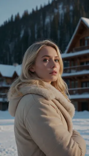 blonde woman living winter resort escape