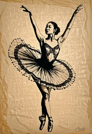 Graceful asian ballerina in mid-air leap, pen and ink drawing, intricate cross-hatching, fine line work, black ink on parchment, detailed tutu texture, sharp silhouettes, academic sketch style, Fresh, and, creative, pen, strokes, <lora:Fresh Ideas@Pen and ink drawings_SDXL:.8>, <lora:Detailed_female_hands-000001:.8>