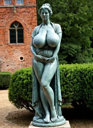Busty statue with oversized massive siliconed boobs, statue, historic, full body