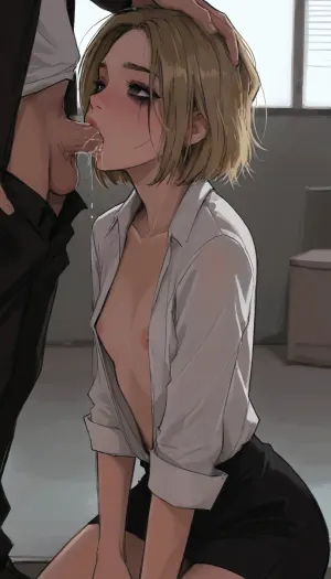 markgavatino style, masterpiece, 1girl, (office background), flat chested, blonde hair, open shirt, on knees, giving deep throat blowjob, cum on cock, ruined makeup, samdoesarts, by, ((ratatatat74)), <lora:mk_Bp Anime_xl:1.8>, <lora:samdoesarts1.1-000030:.9>, <lora:EnvyAnimeDigitalPaintingXL01:1.2>, <lora:EnvyCuteXL03:1.8>, <lora:ratatatat74-000050:2>