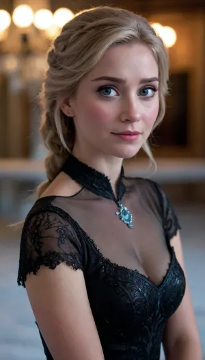 Anna, (frozen), 35 years old, wearing a little black dress