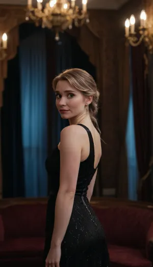 Anna, (frozen), 35 years old, wearing a little black dress