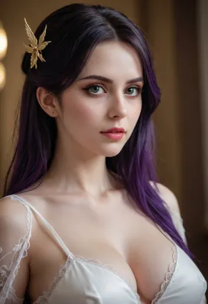 Albedo Overlord, succube suprême, expression yandere intense et luxurieuse, yeux jaunes brillants mi-fous mi-amoureux, longs cheveux noirs flottant, cornes et ailes démoniaques déployées, robe blanche déchirée et relevée haut, jupe plissée complètement relevée par ses propres mains gantées, culotte fine transparente en dentelle fine complètement trempée et écartée sur le côté, vulve lisse et gonflée exposée, fluide coulant le long des cuisses, pose cambrée provocante sur le trône de Nazarick, se masturbant lentement tout en fixant intensément le spectateur comme s'il était Ainz-sama, gros plan moyen sur le bas du corps et visage en extase contenue, éclairage dramatique violet-rouge, texture peau hyper détaillée, rendu 3D semi-réaliste style Pornworks, masterpiece, ultra-detailed, 8k, best quality, intricate details, wet effects, subsurface scattering