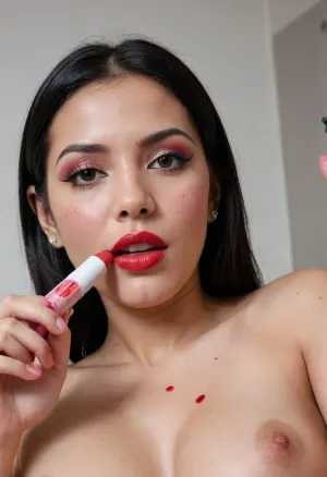 Photorealistic, high resolution, professional photography, indian woman, (lipstick marks on the clitoris:1.4), red lipstick, (close-up pussy:1.2), zoom on pussy, side view, (clitoral piercing:1.3), dawn_\, (pokemon\), Suspended by wrists in steel frame, transparent latex catsuit clinging to skin, slime dumped over body as Hitachi wand locked to clit. Eyes squeezed shut, smeared lipstick moan as squirting erupts uncontrollably, When another Futanari joined in, the girlfriends split into pairs and began to take each partner's penis in their mouths, without being distracted and getting frantic pleasure from intimacy., CUM, DONATION, ASSISTANCE, FELLATIO, TITS, SEX, HANDJOB, FOOTJOB, AFTER, VAGINAL, <lora:dawn_(pokemon)_v3:1.1>, <lora:futanari_XL:2>, <lora:CUM DONATION ASSISTANCE:.8>