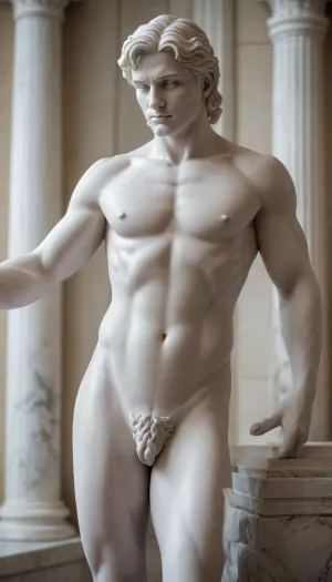 Porcelain statue of a naked man, stone hair, carved from marble, Male. Attractive. Statue. Male solo. Nude, White porcelain skin. Living statue. Erect cock. Rock hard. statpl, plstat, marblecarvingcd_xl, marble statue, bodybuilder statue, transformed into solid stone. Stone skin, marble skin., <lora:Marble&stone statues-sdxl1.0:2>, <lora:marblecarvingcd_xl-000006:2>