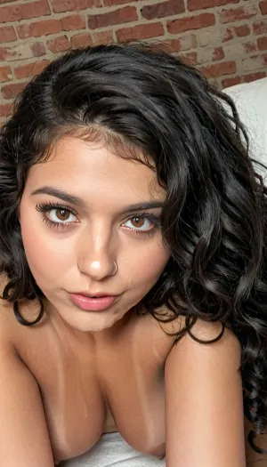 Super realistic, super quality, super detailed. Indian girl, 25 yo, hazel eyes, black wavy hair, <lora:PillowHugXL:.8>, <lora:cum_in_eye_deepmind:.8>