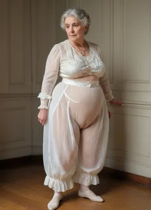 An elderly English aristocrat wearing long patterned trousers from the Victorian era an elderly aristocrat of the Victorian era in transparent underwear of the 19th century vintage., ((cameltoe)), white transparent knee-length knickers with embroidery and ruffles, (((knickers:1.4))), (old woman with fat folds and cellulite:1.1), Big ass Wide hips big thighs.knickers trousers of the Victorian era, (((flatchested:1.4))), tpsp, <lora:Torpedo_Tits_Anime-GMR-000007:.8>, FRESHIDEAS, Supermodel, <lora:FRESHIDEAS Supermodel:.8>, 1880_dr3ss, 1890_dr3ss, 1900_dr3ss, 1905_dr3ss, 1910_dr3ss, Fortuny, <lora:Belle_Epoque_Dresses_1880-1914_XL:.8>
