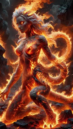 Fire Naked woman with a lizard tail standing on all fours, completely covered in silvery scales, large breasts, her breasts are tight and hanging to the floor, the woman is naked on all fours. She has a lizard tail, the tail is as long as her body. The tail is raised up. It is covered with scales, the skin is covered with scales, the woman fire has scaly skin the scales are ashy silver, (correct tail positioning), (no missing limbs), (han, yu, long, huang\), fire, that, looks, like..., firecd_xl, ral-embrglt, <lora:SG2:2>, <lora:Aether_Fire_v1_SDXL_LoRA:2>, <lora:firecd_xl-000017:2>, <lora:ral-embrglt-sdxl:2>, DonMF1r3y4by55XL, <lora:DonMF1r3y4by55XL:.8>