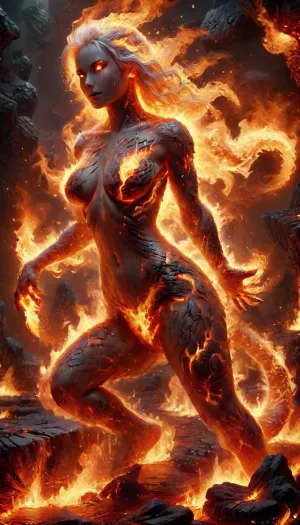 Fire Naked woman with a lizard tail standing on all fours, completely covered in silvery scales, large breasts, her breasts are tight and hanging to the floor, the woman is naked on all fours. She has a lizard tail, the tail is as long as her body. The tail is raised up. It is covered with scales, the skin is covered with scales, the woman fire has scaly skin the scales are ashy silver, (correct tail positioning), (no missing limbs), (han, yu, long, huang\), fire, that, looks, like..., firecd_xl, ral-embrglt, <lora:SG2:2>, <lora:Aether_Fire_v1_SDXL_LoRA:2>, <lora:firecd_xl-000017:2>, <lora:ral-embrglt-sdxl:2>, DonMF1r3y4by55XL, <lora:DonMF1r3y4by55XL:.8>