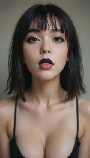 gothic, goth, (asian), pale skin, dark black eyes, black hair, bangs hair, black eyeliner, (black lipstick), white skin, perfect eyes, small eyes, detailed eyes, small nose, good anatomy, ultra detailed, high resolution, fake breasts, slut face, whore, (ahegao:1), sexy posing, (illustration:1), (hand drawn:1), (anime:1), <lora:MJ52:1>, <lora:EnvyZoomSliderXL01:-1>