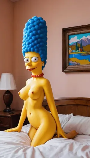 (Marge Simpso from the TV series "The Simpsons"), 80's animation, (animated drawings like Marge simpson), (simpsons drawing style), full nude, hfmarge, the, simpsons, blue hair, Simpstyle, <lora:hfmarge114:2>, <lora:SDXL-Simpstyle-Lora-v2-r16:1.6>
