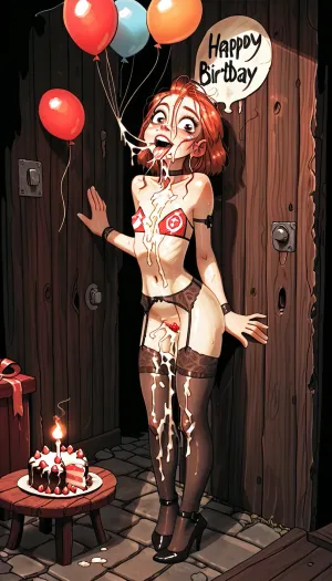 (Jack Cayless art style), redhead 20 yo girl, brown eyes, ecstatic terror with flushed cheeks, a satin garter belt with stockings, bare shoulders, unhealthy blush on face, man receiving deep throat blowjob from her, cock fully in her mouth, cum overflowing, drool everywhere, cum dripping onto breasts, extremely webbed saliva threads, tears mixing with sweat, flat chest, head tilted back against wall, dark alleyway, night, (cartoon), tooned, cartoon, low color palette, painted, illustration, made in illustrator, no gradients, Incase style, concept, retro, futuristic, flat colors, masterpiece, choker on the neck., realistic lighting, ultra high resolution, clear focus, depth of field, 32k, 30 mm lens, 1/250 s, f/2.8, ISO 300, UHD 8K, high resolution face, score_9, score_8_up, score_7_up, score_6_up, (j_cartoon:1.5), Drawing, full body view, happy, birthday, solo, cake, candle, balloon, gift, Anchemix, house, realistic, <lora:cartoon_stickers_xl_v1:1.4>, <lora:ahxl_v1:.8>, <lora:checkpoint-e18_s594:1.7>, <lora:futanari_XL:1.6>, <lora:Anchemix realistic house SDXL V10:.8>