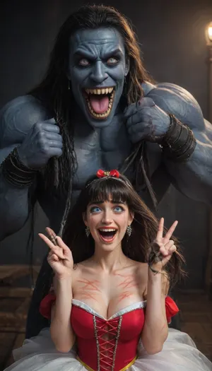 female drow elf barbarian, (dark night blue skin:1.82), tall, angry, busty, curvy, thin waist, big boobs, big butt, slim, athletic, fit, vitiligo, strong, (wearing Drizzt Do'Urdens armor, with bear fur pelt, dungeons and dragons inspired chainmail, purplish blue skin, black and purple hair, Dark, Elf, Warrior, Drow, tattooed, scarred, purple eyes, uberfit, muscular, blue skin, amazon, giant, fur barbarian armor, bloody, blood spatter, bear, bear heart), Dark, Elf, Warrior, Drow, tattooed, scarred, purple eyes, uberfit, muscular, blue skin, amazon, giant, fur barbarian armor, bloody, blood spatter, bear, bear heart, zavy-brbrn, defeating a woman in combat, fighting, killing, blood, winning fight, magazine cover, Realism_Quality_2xx_By_Stable_Yogi, score_9, score_8_up, score_7_up, (((very pretty face:1.3))), (((extremely ultra detailed face:1.3))), perfect fingers and hands, upper body view, (extreme size difference:1.6), (ultra realistic), (maximum quality), (high resolution), (extreme detail), (ultra realism), UHD, super high quality, highly detailed, high resolution, perfect lighting, natural lighting, Uber realistic, ultra detailed, masterpiece, 35mm photograph, film, professional, 4k, hdr, photographic, ultra realistic, ultra high details, back light, (dynamic pose), (dynamic angle), (random angle), (random pose), (dynamic view), (random view), best quality, volumetric lighting, golden hour lighting, dramatic shadows, rich details, nature-inspired color palette, hyperrealistic, 8K, BadX, Stable-Yogis-Makeup-Enhancer-XL, spectacular lighting, (vampirella:1.32), embarrassed expression, shy, blushing, (score_9, score_8_up, score_7_up, UHD 8K, masterpiece, best quality, maximum details, natural light, extreme realism, cinematic still), Beautiful brunette white woman, (cheating bride:1.5), (pale skin:1.5), (decorated luxurious bedroom), wedding veil, frazetta barbarian slave art, stockings, shocked, frightened, interracial, (gigantic African black brute thug, huge trunklike arms, huge head, hyper muscular body, dressed in slave clothes:1.2), (hands pulling hair hard, hair falling off:1.22), ((laughing insane, looking at viewer, big grin:1.5)), ((shows the V sign with his hands)), (extreme size difference:1.12), (eyes wide open in horror:1.44), (wide mouth spreader:1.18), (pleading expression:1.54), (terrified:1.58), (crying:1.98), (fear and panic:1.58), ((screaming in pain:1.46)), (huge dick:1.18), (whip marks:1.68), (whipped tits:1.67), <lora:Dark_Elf_Warrior:2>, <lora:Drow:2>, <lora:uberfit_lora_sdxl:2>, <lora:zavy-brbrn-sdxl:.5>