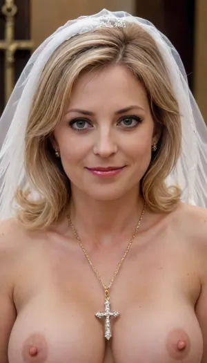 Very stacked fat milf, nude woman, smile, veil, look at me, ordinary milf style, huge cross necklace, makeup High detailed photo, high quality photo, pn, natpokXL, <lora:Face Shapes - Round XLP:1.4>, <lora:epicNewPhoto:1.2>, <lora:pn_UrbannaSprawl_SDXL_LORA_v06:1>, <lora:natpokXL:1.2>