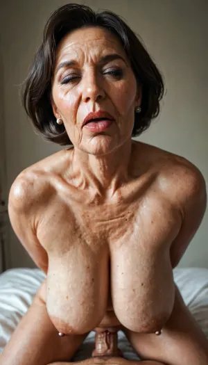 (((a full body view))), With 4 m of setback, of an attractive nude 69-year-old brunette, (MILF:1.6), . She is nude and a little plump., (dilated vagina), (slim:1.1), (cleavage), (makeup:1.1), (mouth closed:1.2), (short hair:1.2), (mascara:1.1), (MILF:1.1), (wrinkles:1.1), (small sagging breasts:1.1), (tearsdrop breasts), (black hair), big piercing on tits, (arched back), (teardrop breasts), (POV:1.3), (deep throat), (deep penetration), (large penis)