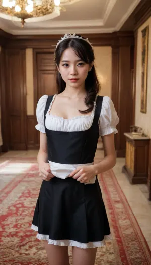 Photorealistic, high resolution, At the age of 45, the heroine was open to everything new, eager to get involved in dizzying adventures, but of course, she did not expect this to happen to her in reality. What happened is that she wakes up in a gorgeous mansion, and she is dressed in a maid outfit. She managed to figure out what to do pretty quickly, but that didn't mean everything would be too easy for her. She soberly assesses all the risks associated with her stay on this estate. And of course, the girl realizes that she needs to get out of there. But almost every meter of this luxurious house is filled with traps, and deadly ones at that.
Until recently, she had never participated in survival games, had no such experience, so she risks making a mistake, which may cost her dearly. However, Yuki Sorimachi is filled with some inexplicable determination to reach the end of a terrible ordeal and get out of it victorious. The most interesting thing is what is at stake in this whole race with death. But the information about the prize does not unsettle the determined girl. She will have to learn shocking secrets, and at the same time reach the finish line.