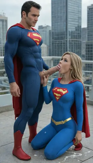 Photorealism, hyper-realistic, 8k, UHD, sharp, masterpiece, highest resolution, photography, Superman, (full Superman Outfit:1.8), Standing with blond Supergirl, She is deepthroating superman, (very deepthroat:1.8), (excessive cum in mouth), (full supergirl Outfit:1.8), on roof of a skyscraper, Look over new York, full Body view, woman, sucking, a, cock, <lora:photorealistic_portrait_notrigger:2>, <lora:WTS - WhatTheSuck - v1:2>
