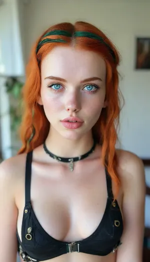 Amazon position, pointed ears, elf ears, elf, 4k calidad, Social media babe in badhroom being sexy and presenting her booty, long ginger hair with long curls, score_9, score_8_up, score_7_up, score_6_up, with, pokies, showing, off, her, tits, beautiful face, gigantic sagging natural breasts, natural breasts, blue hair, ginger bangs, split dyed hair, bangs, wide hips, tan skin, horny expression, full lips, medium length hair, (heterochromia:1.8), Red and green eyes, green eyes, red eyes, freckles, (wearing an elaborate harness:1.4), choker, low hanging pigtail, buns, braids, cum in mouth, photorealistic, hdri, portrait, close up, realistic, super real, hyper realistic, ultra realistic, ((perfect eyes)), full view, ((Ultimate realistic photo details)), (((dynamic sexy pose))), (((bright sunlight))), detailxl, raw, lighting, overexposed, harsh, flash, amateur, puffy, nipples, dark, ghost, wide, <lora:detailed_notrigger:.8>, <lora:MJ52:.8>, <lora:Nipples XL:.8>